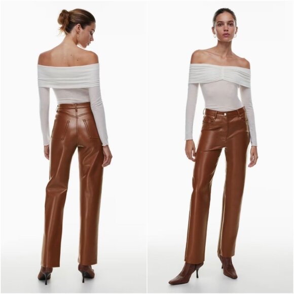 Aritzia Vegan Leather Wilfred The Melina Super High Rise Pant Brown Size 10 - Picture 3 of 12